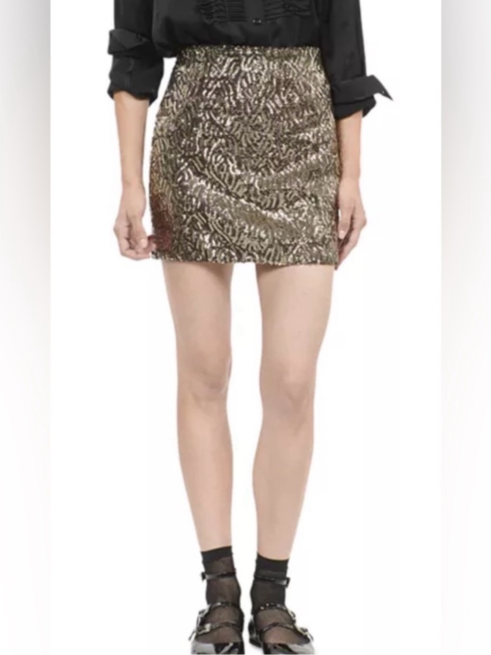 The Kooples Gold Sequin Embellished Mini Skirt